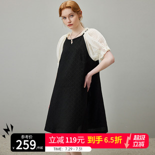 dfvc气质黑色泡泡袖 肌理撞色拼接宽松a字裙 连衣裙女夏季 2025新款