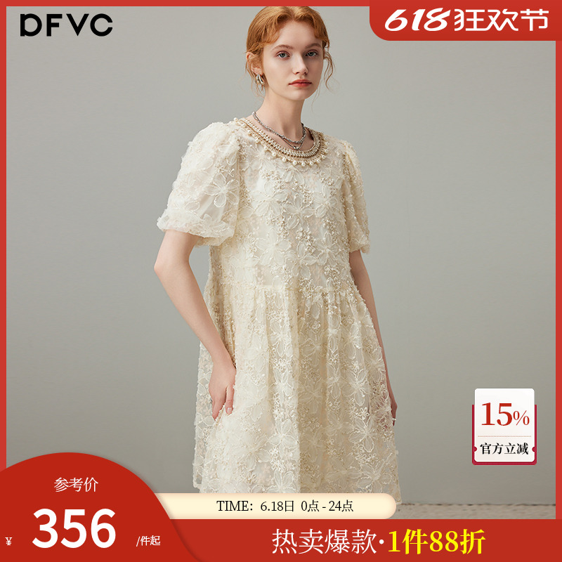 dfvc法式泡泡袖连衣裙女2025年夏季新款小个子娃娃裙花朵公主裙子