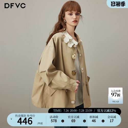 dfvc韩版翻领抽绳短款风衣外套
