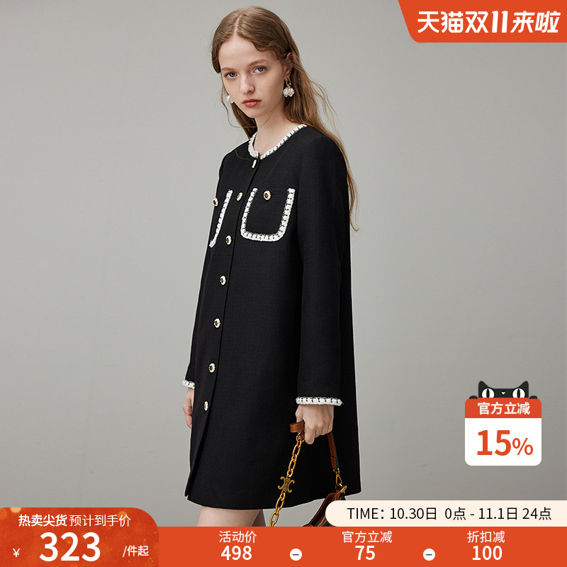 dfvc秋季黑色小香风连衣裙