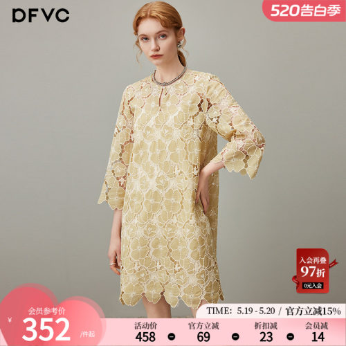 dfvc法式温柔蕾丝镂空花朵连衣裙