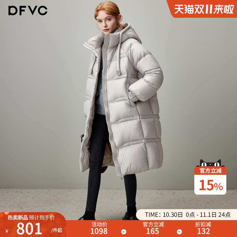 dfvc时尚中长款泡芙羽绒服女2025年冬季新款连帽加厚白鸭绒面包服