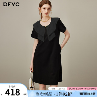 新款 dfvc千金风黑色T恤连衣裙女2025年夏季 蝴蝶结小个子显瘦裙子