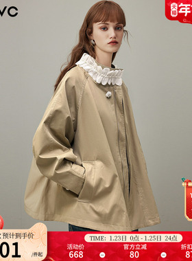 dfvc韩版纯棉短款风衣外套女2026年春季新款立领宽松休闲夹克上衣