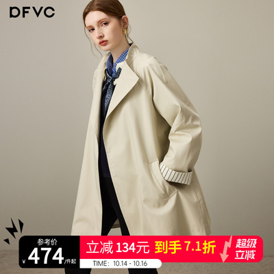 dfvc韩版中长款风衣外套小个子