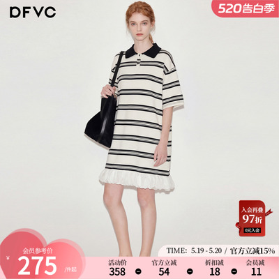 dfvc韩版休闲Polo领条纹T恤裙