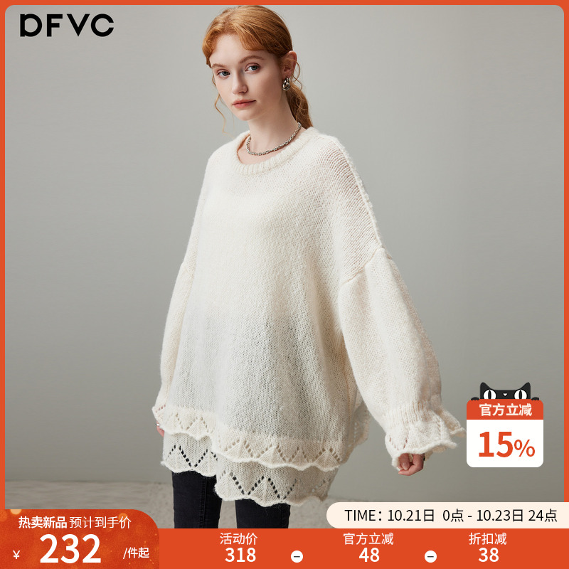 dfvc慵懒风中长款圆领毛衣