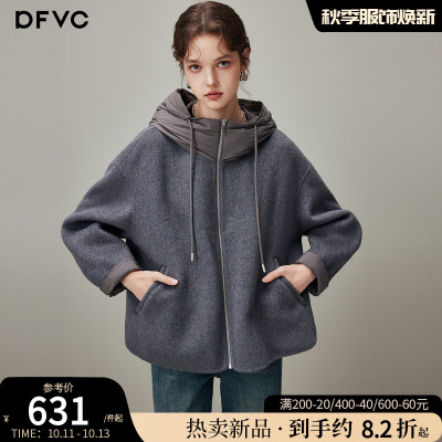 dfvc灰色休闲短款羊毛呢外套
