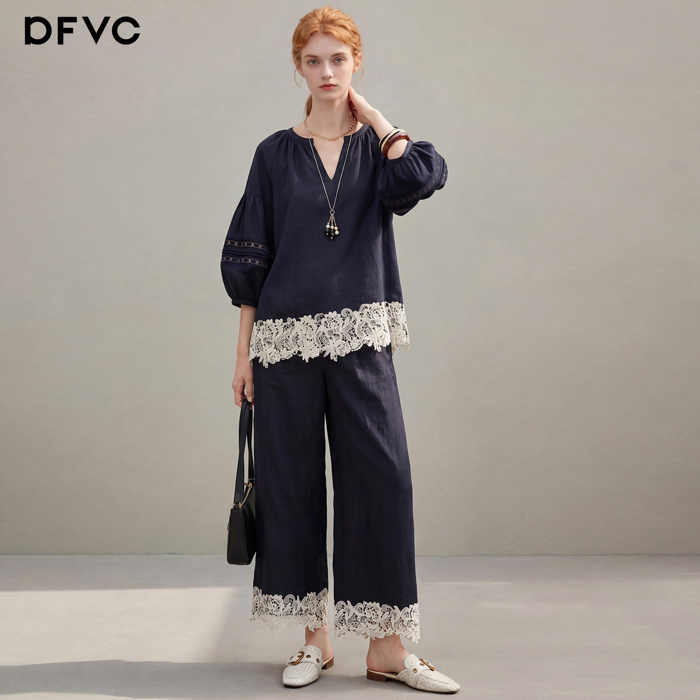 dfvc天丝亚麻文艺风衬衫套装