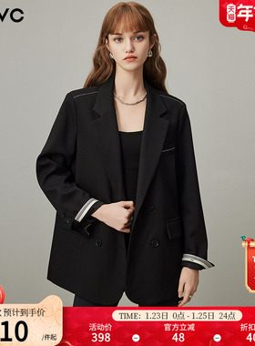 dfvc黑色通勤休闲西装外套女2026年春季新款双排扣宽松高级感西服