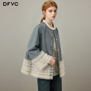 新款 牛仔外套女2026年春季 纱网拼接宽松夹克上衣 短款 dfvc纯棉韩版