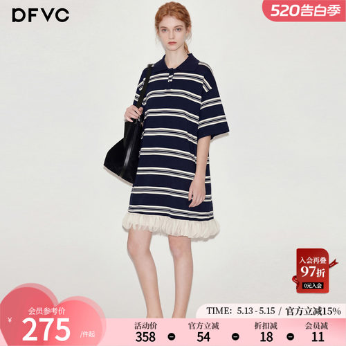 dfvc韩版休闲Polo领条纹T恤裙