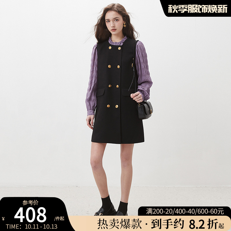 dfvc赫本风木耳边黑色连衣裙