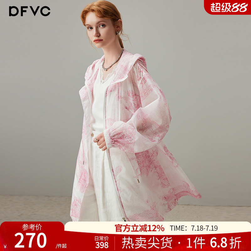 dfvc轻薄连帽中长款收腰防晒衣