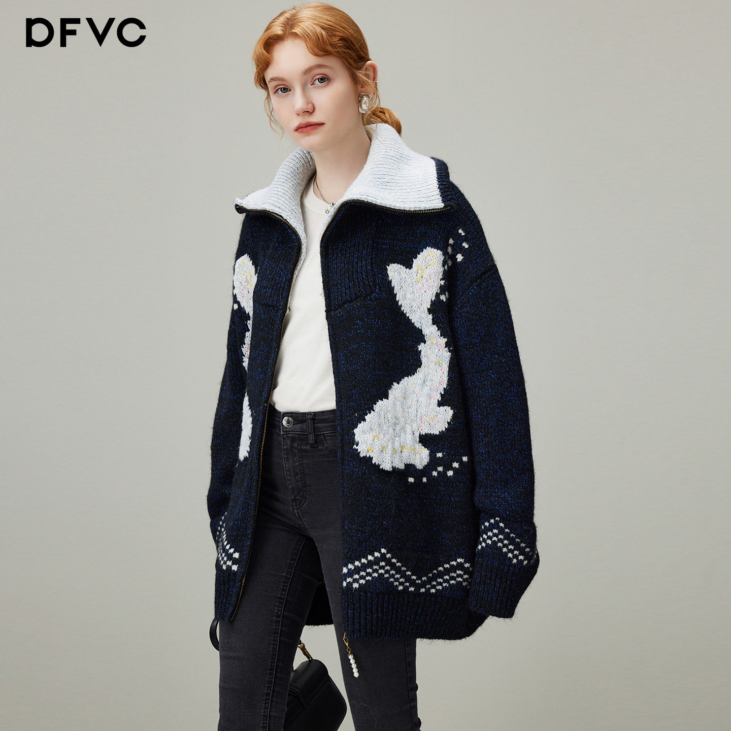 福袋慵懒风提花针织开衫女2025年冬季新款宽松中长款加厚毛衣外套