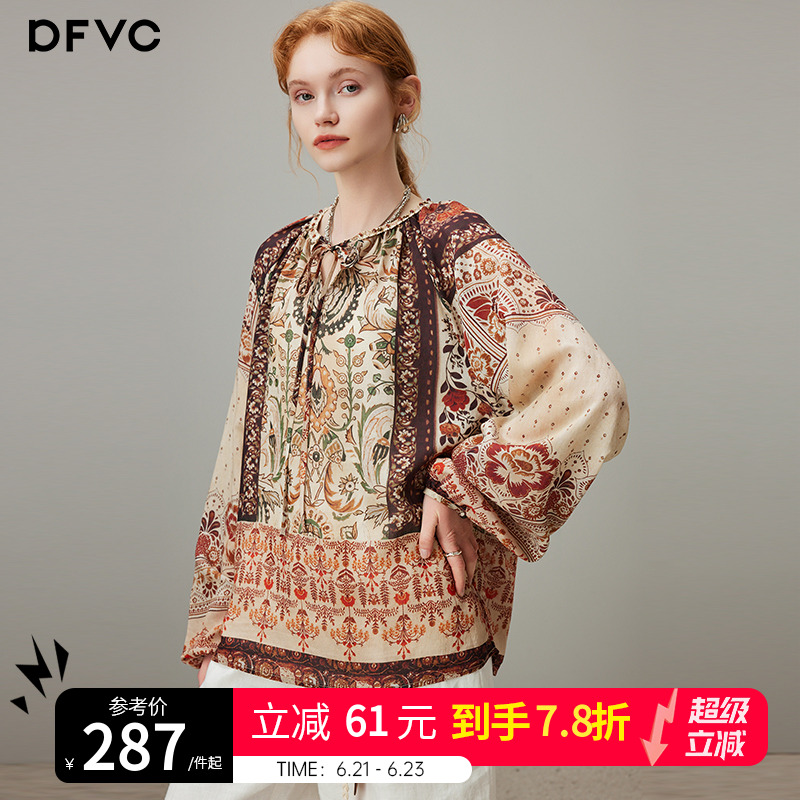dfvc波西米亚复古风印花长袖衬衫女2025年夏季新款宽松薄款小衫