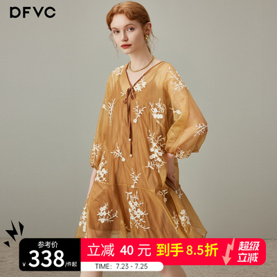 dfvc复古风重工绣花连衣裙