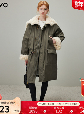 dfvc中长款白鸭绒羽绒服女2025冬季新款大毛领工装派克服保暖外套