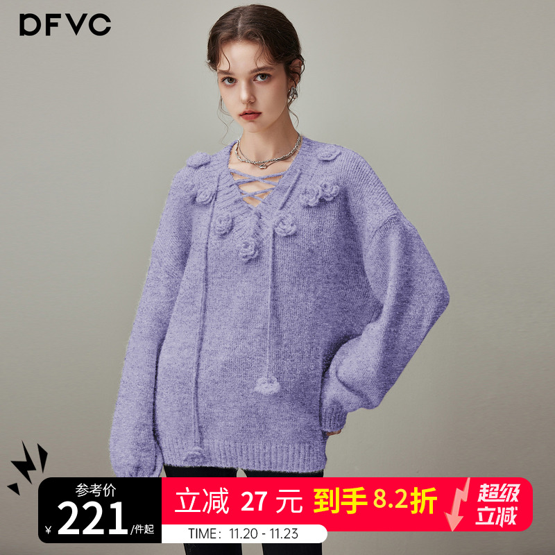 dfvc慵懒风羊毛V领软糯毛衣