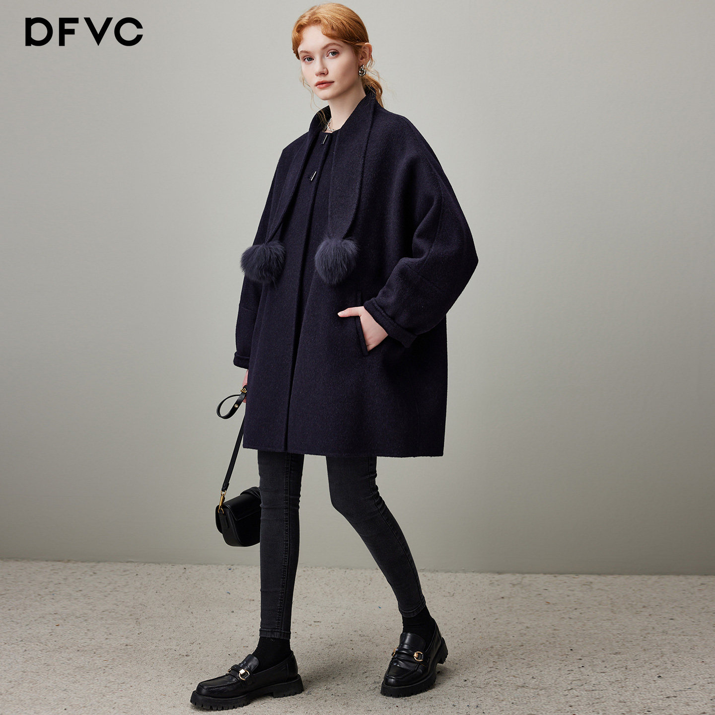 dfvc韩版中长款绵羊毛呢外套女2026年春季新款宽松双面呢羊绒大衣