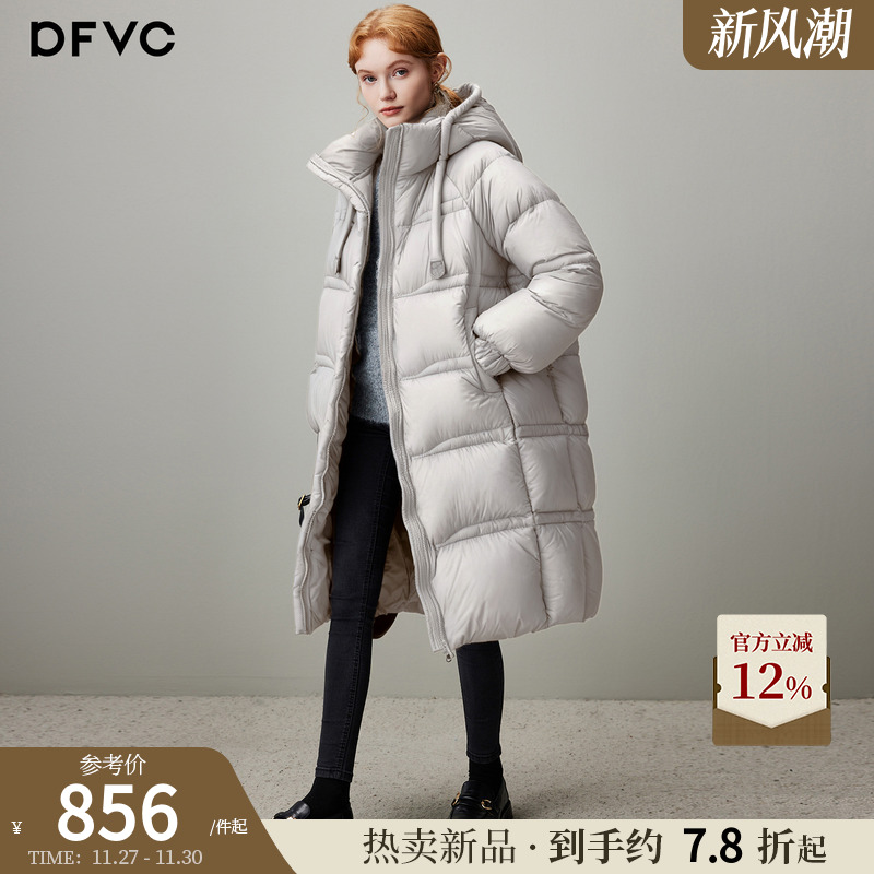 dfvc时尚中长款泡芙羽绒服女2025年冬季新款连帽加厚白鸭绒面包服