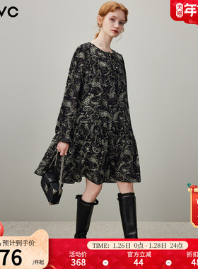 dfvc复古碎花春装连衣裙女2026年春季新款宽松小个子长袖连衣裙