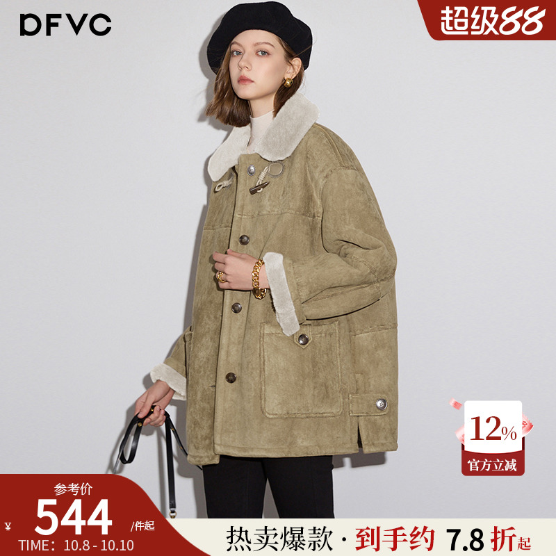 dfvc中长款复古麂皮绒毛呢外套