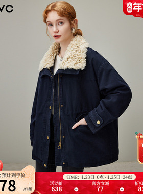 dfvc复古休闲短款外套女2025年冬季新款仿羊羔毛翻领宽松保暖外套