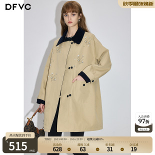 dfvc卡其色韩版中长款风衣外套女2026秋季新款宽松显瘦小个子大衣