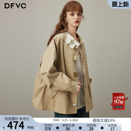 dfvc韩版翻领抽绳短款风衣外套