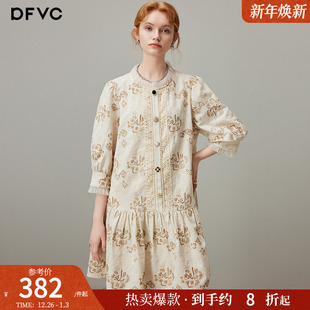 七分袖 新款 宽松中长裙子 重工绣花连衣裙女2025年夏季 dfvc亚麻法式