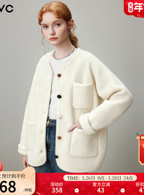 dfvc白色慵懒风短款针织开衫外套女2025年冬季新款宽松圆领上衣厚