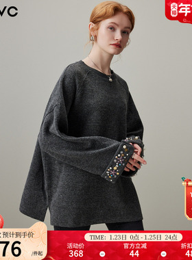dfvc灰色休闲百搭圆领卫衣女2025年冬季新款宽松内搭加厚长袖T恤