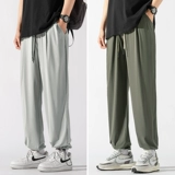 Летние шелковые быстросохнущие тонкие штаны для отдыха, оверсайз, свободный прямой крой, на шнурках