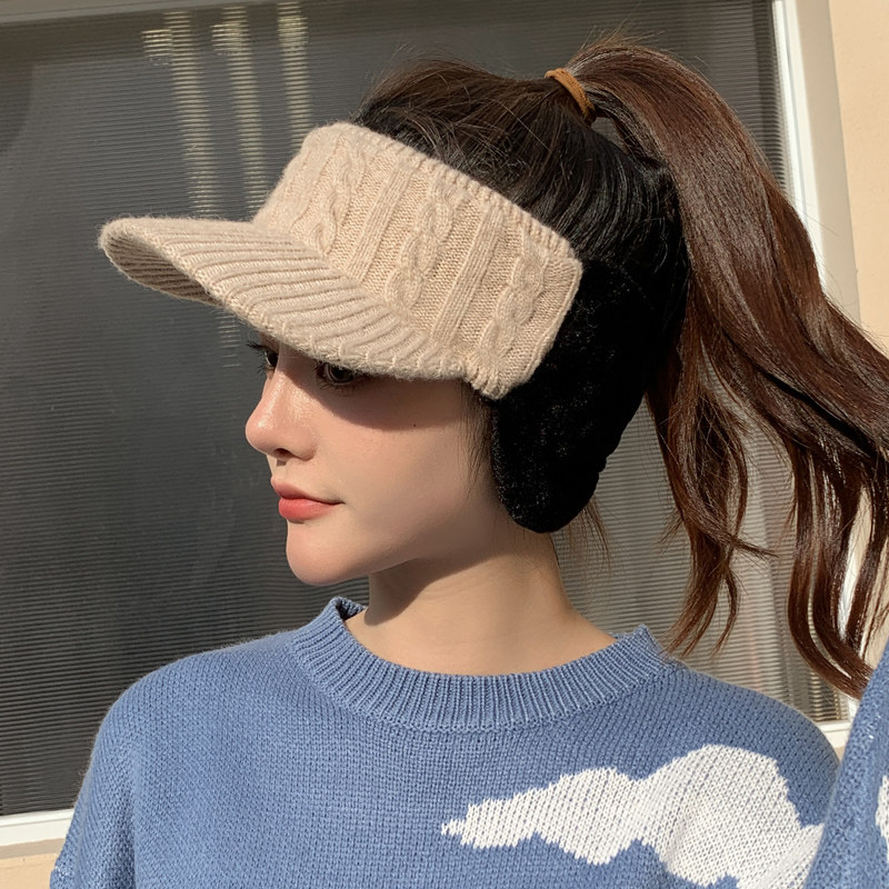 冬天空顶漏马尾帽子女士秋冬韩版棒球帽潮时尚保暖防寒护耳鸭舌帽