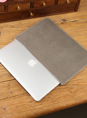 适用于苹果Macbook电脑保护套内胆包灰色手工真皮疯马皮MACX09S