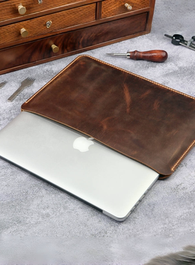 适用于苹果Macbook笔记本电脑皮套内胆包复古棕色手工头层牛皮疯马皮MACX05S