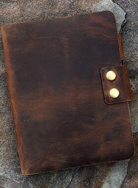 美式复古棕色A5活页夹记事本手工真皮疯马皮宽搭NA505WS阿美咔叽