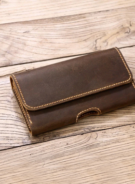 适用于苹果iPhone复古棕疯马皮磁吸手机包穿皮带腰包头层牛皮欧美复古美式手机套男士Z03-IP05HS