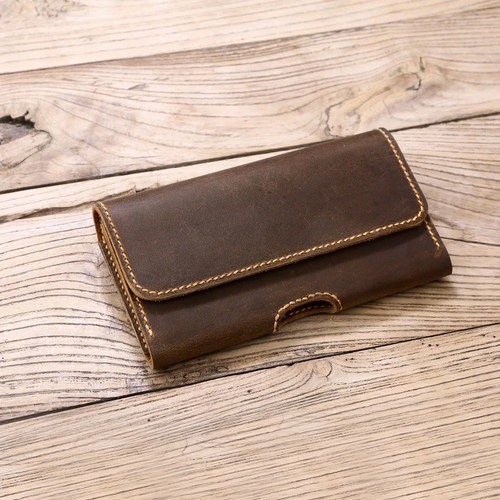 手缝头层牛皮腰包苹果复古iPhone