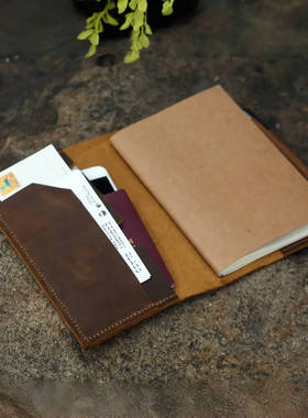 手工美式复古棕头层牛皮疯马皮真皮A5笔记本记事本手帐SA505TN