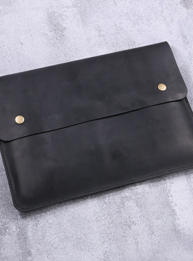 适用于苹果Macbook电脑包欧美复古内胆包黑色手工真皮头层牛皮疯马皮带盖MAC05SF