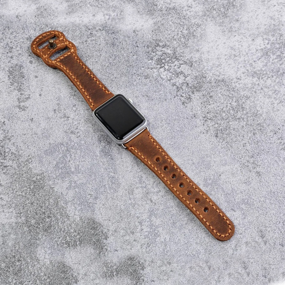 手工头层牛皮表带适用于apple watch苹果手表复古个性疯马皮精品