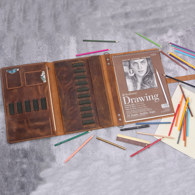 素描彩铅美式真皮丝蒂摩A4复古