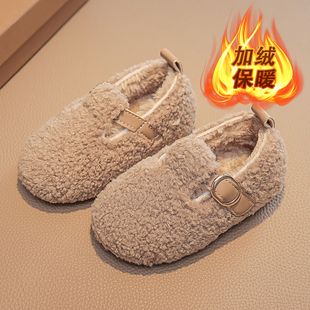 冬季新款儿童毛毛鞋韩版加绒女童豆豆鞋羊羔毛保暖冬鞋男童大棉鞋