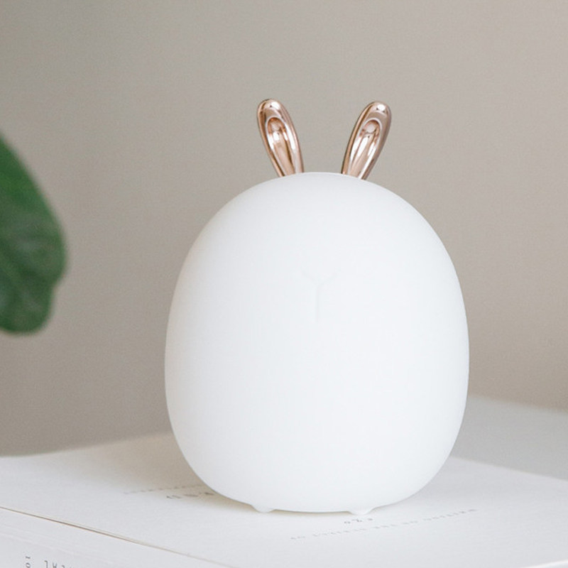 呆萌可爱兔子小夜灯女生少女心硅胶拍拍充电情人节灯卧室床头礼物