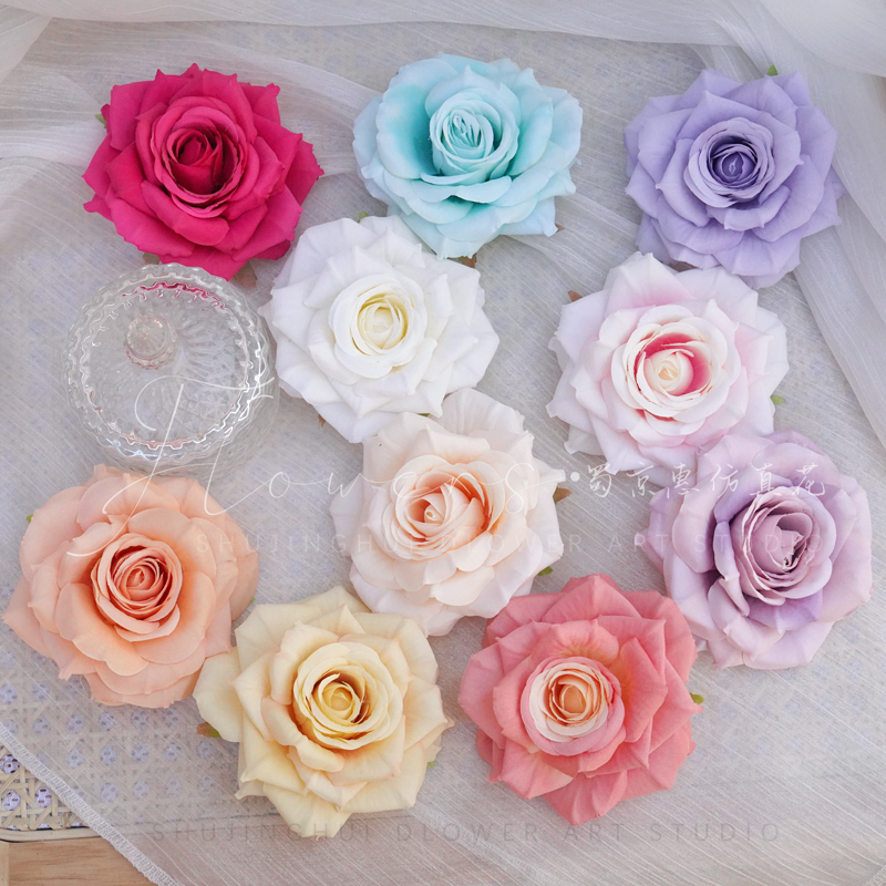 卷边毛布玫瑰多色毛布玫瑰花头婚庆花墙专用春色系玫瑰瀑布仿真花
