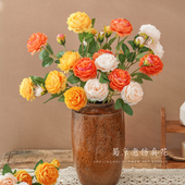 蜀京惠3头洋牡丹仿真花西洋玫瑰巴西玫婚庆道具绢花家居装 饰假花