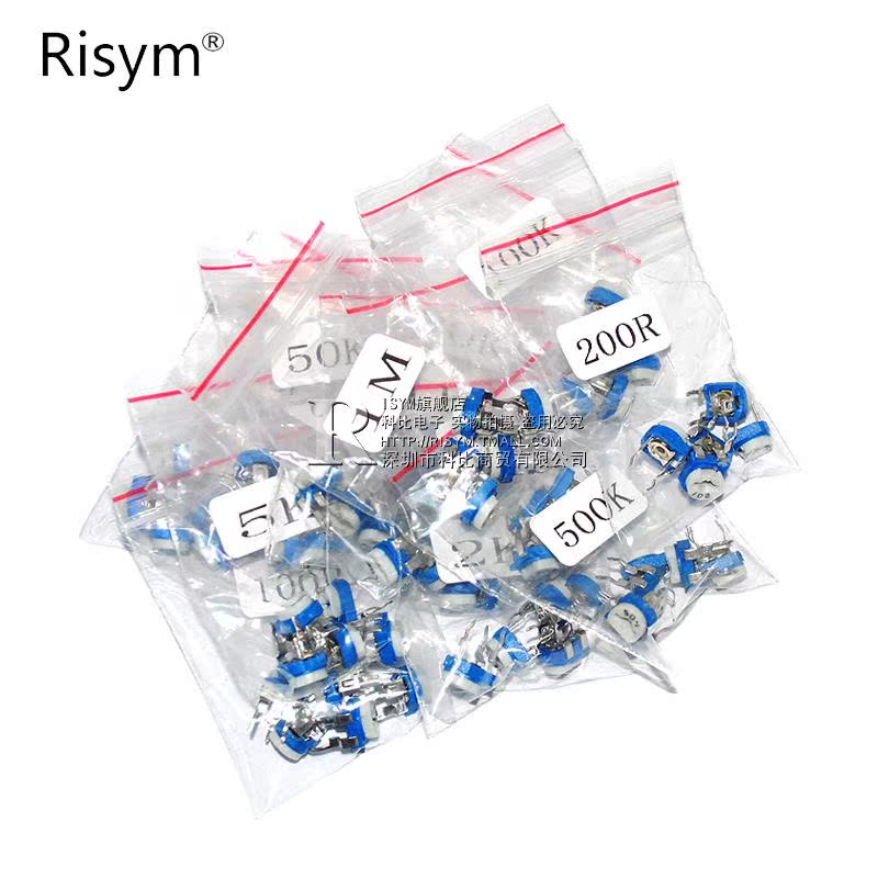 Risym 100Å·-1MÀ¶°×¿Éµ÷µçλÆ÷°ü ΢µ÷ÎÔʽµç×è Ôª¼þ 13ÖÖ¸÷5¸ö