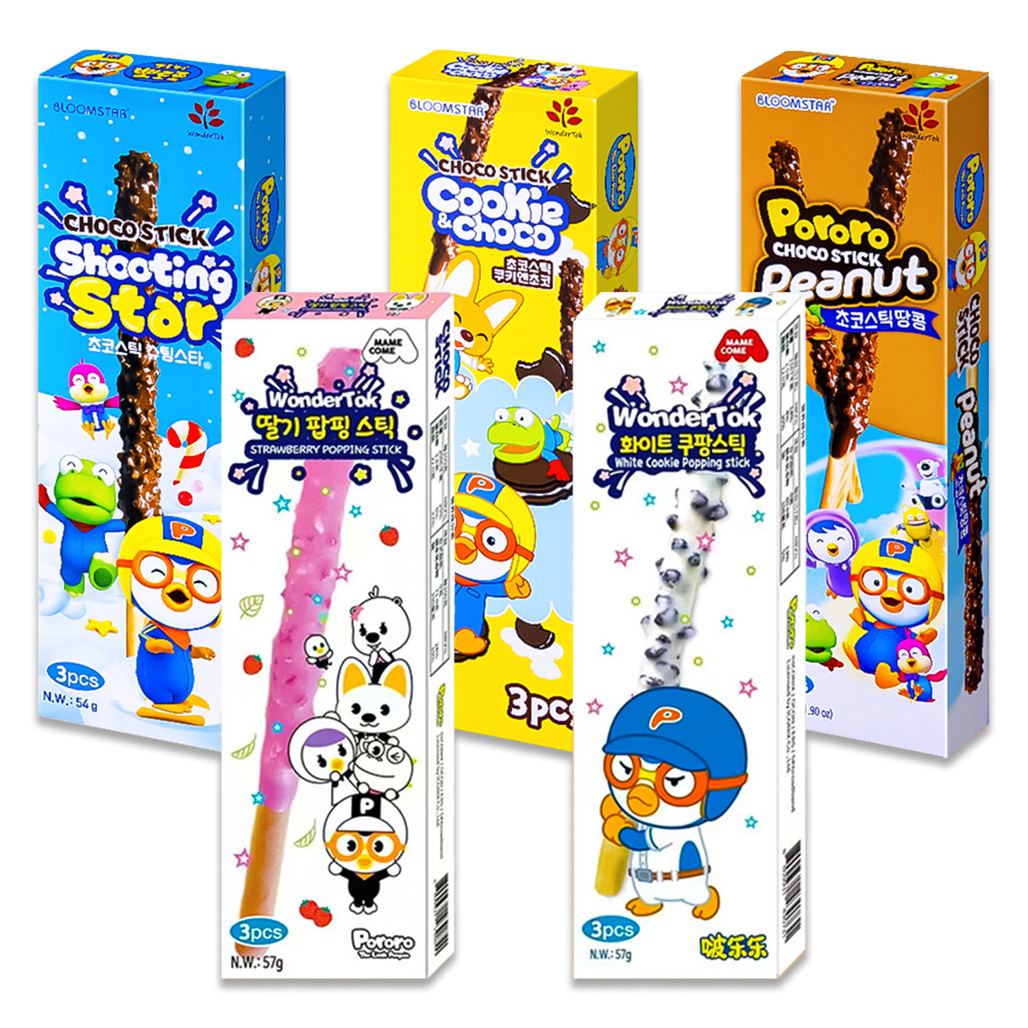 韩国进口啵乐乐跳跳糖巧克力棒原味花生味巧克力涂层手指饼干54g